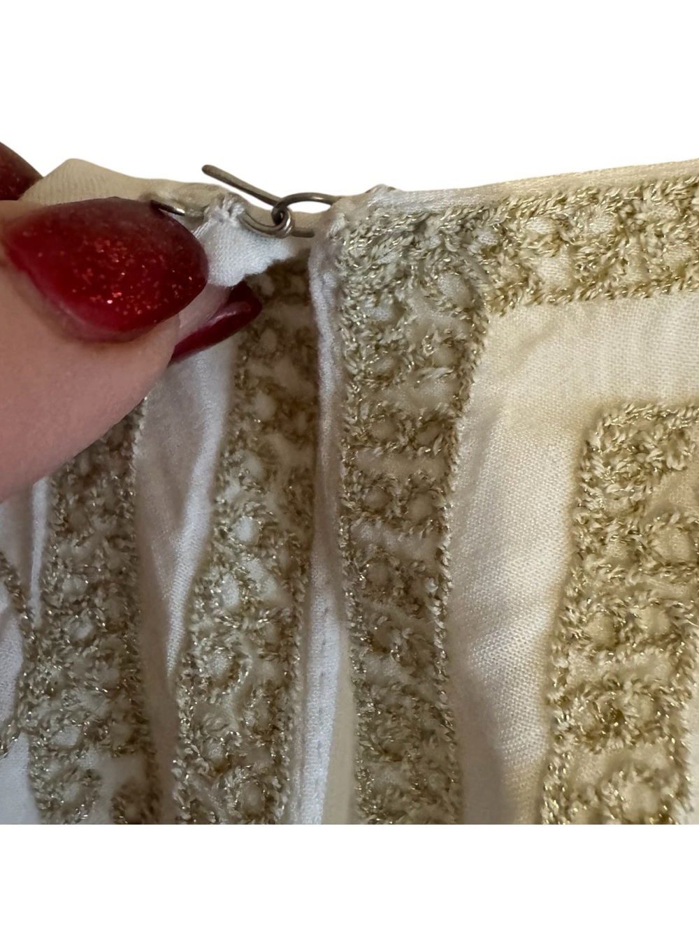 CHICO'S Cream Tunic w/Natural/Gold Embroidery 3/4 Sleeves MEDIUM #V - Picture 3 of 9